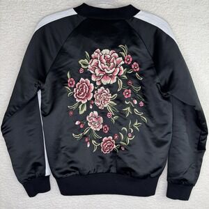 Forever 21 Black Floral Embroidered Bomber Jacket